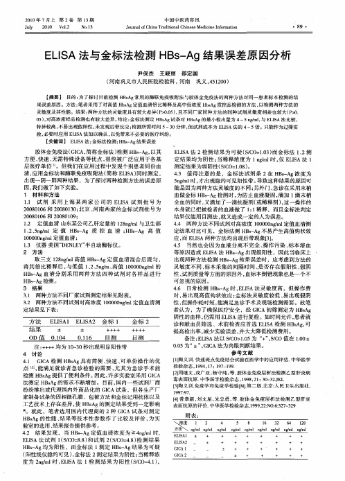 ELISA法与金标法检测HBs—Ag结果误差原因分析