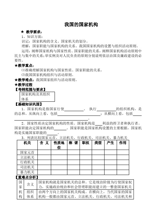 人教版高三政治我国的国家机构教案1