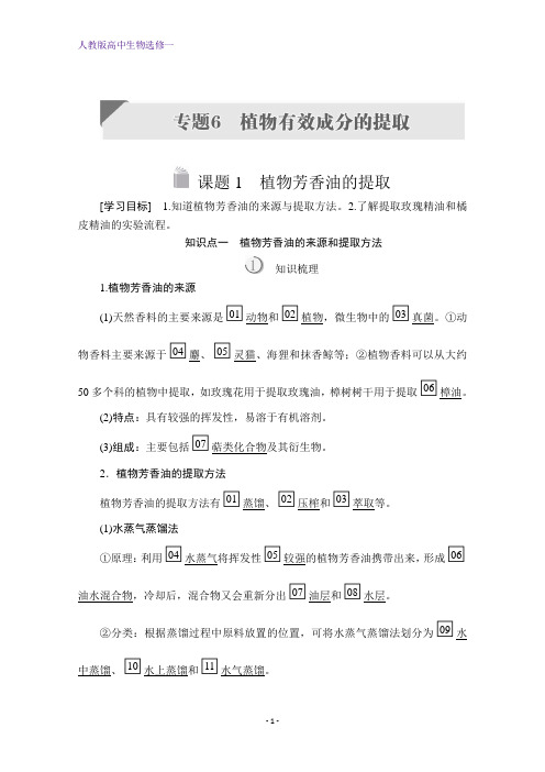 人教版高中生物选修一提分教程 专题6 植物有效成分的提取 课题1 含答案