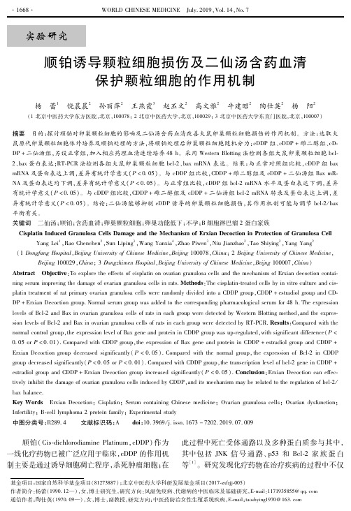 顺铂诱导颗粒细胞损伤及二仙汤含药血清保护颗粒细胞的作用机制