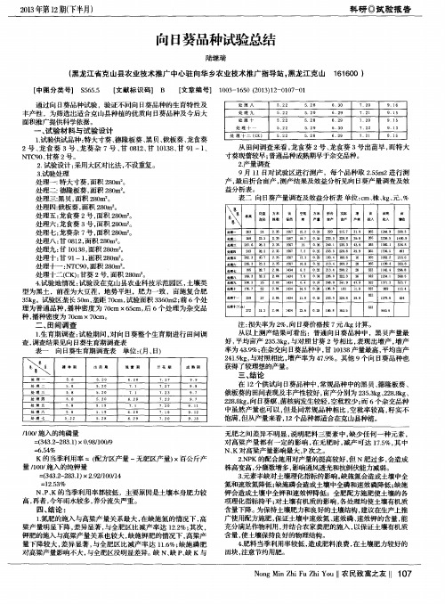 向日葵品种试验总结