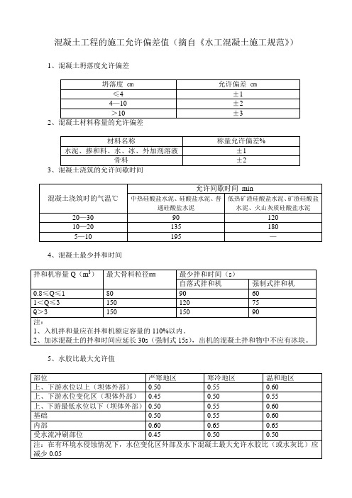 混凝土施工的允许偏差