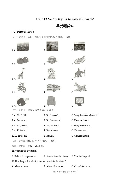 人教版九年级英语 Unit 13单元测试题附答案