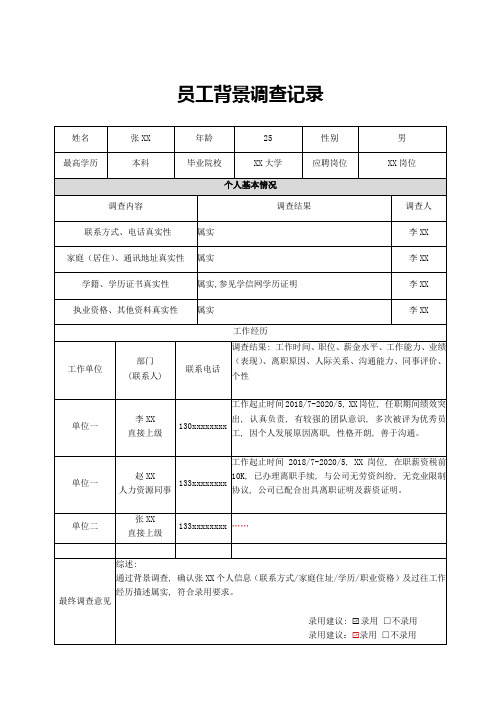 员工背景调查记录