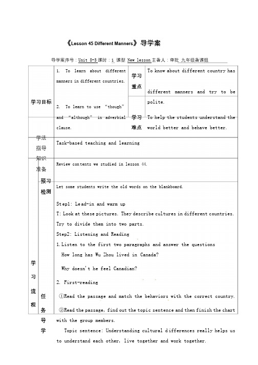 冀教版九年级英语全册Unit 8 Lesson 45 导学案