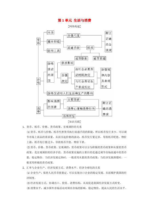 2019版高考政治一轮复习 第1单元 生活与消费单元综合提升教师用书 新人教版必修1