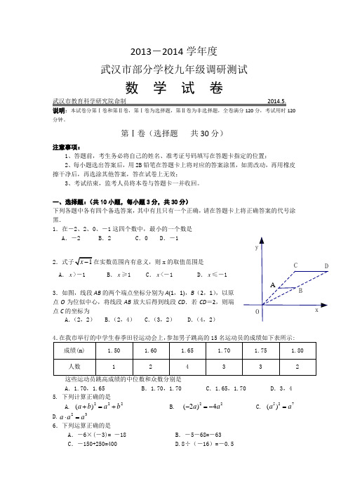 湖北省武汉市部分学校2014届九年级5月供题调研测试数学试题