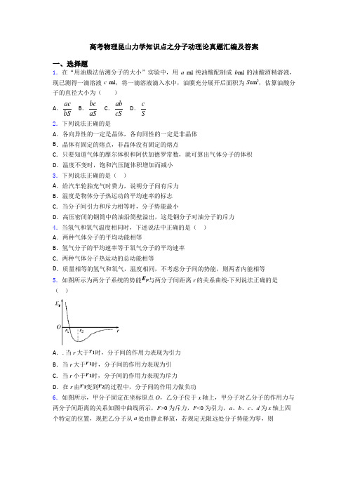 高考物理昆山力学知识点之分子动理论真题汇编及答案