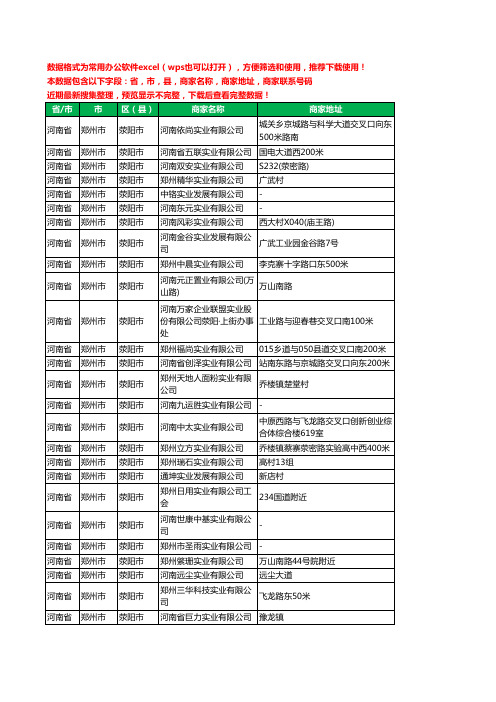 2020新版河南省郑州市荥阳市实业有限公司工商企业公司商家名录名单黄页联系电话号码地址大全67家