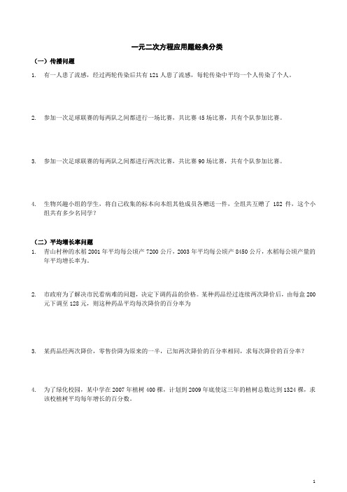 一元二次方程应用题归纳分类及经典例题