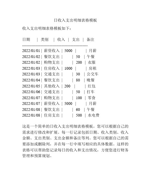 日收入支出明细表格模板