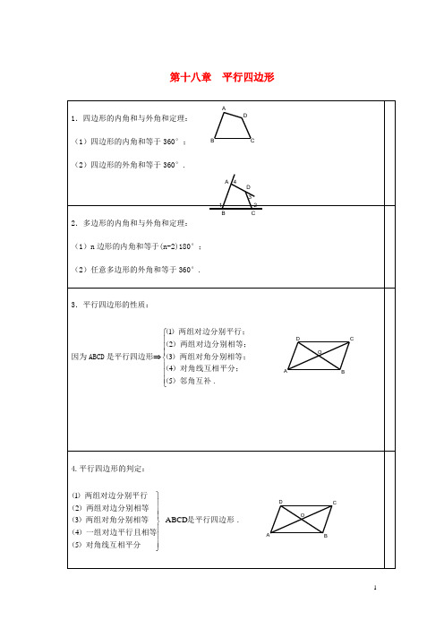 最新新编八年级数学下册第十八章平行四边形知识点总结新版新人教