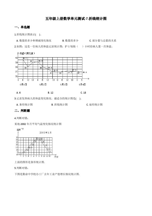 五年级上册数学单元测试-7.折线统计图 青岛版 (含答案)