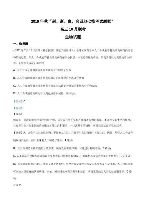 湖北省四地七校联盟”2019-2020学年高三(10月)联考生物试题(襄阳五中,襄阳四中等)(解析版)