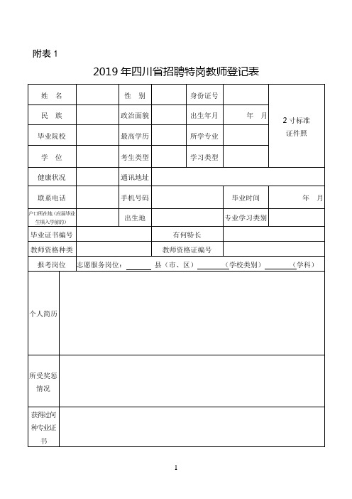 2019年四川省招聘特岗教师登记表