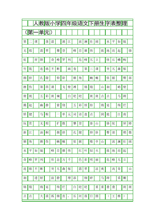 人教版小学四年级语文下册生字表整理