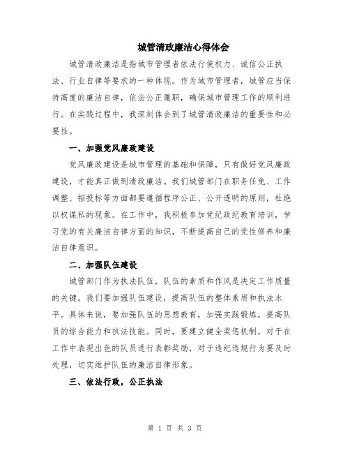 城管清政廉洁心得体会