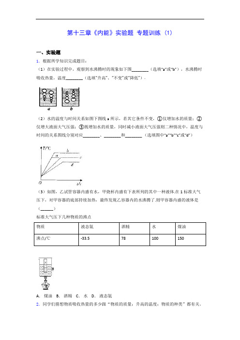 人教版九年级上学期物理 第十三章《内能》实验题 专题训练 (1)0928(有解析)