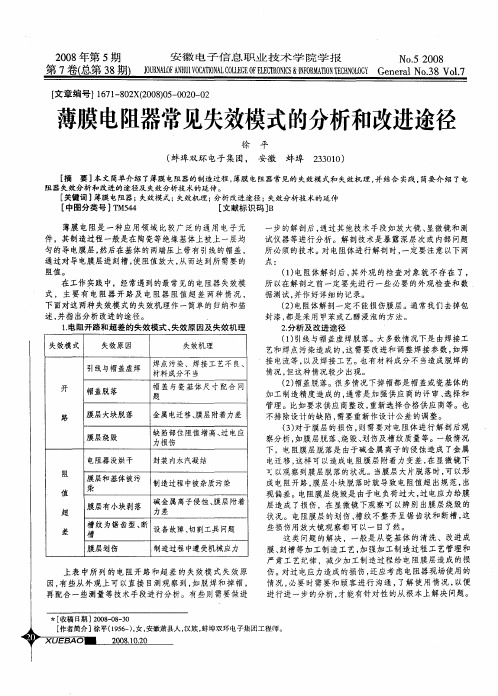 薄膜电阻器常见失效模式的分析和改进途径