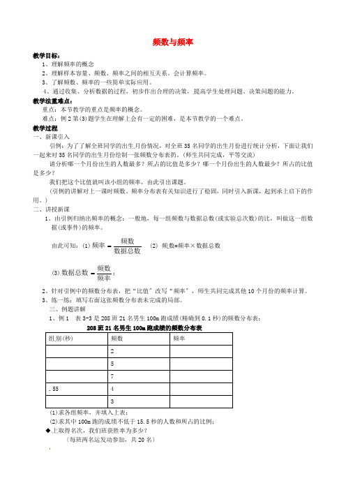 《频数与频率》word教案 (公开课获奖)2022浙教版   