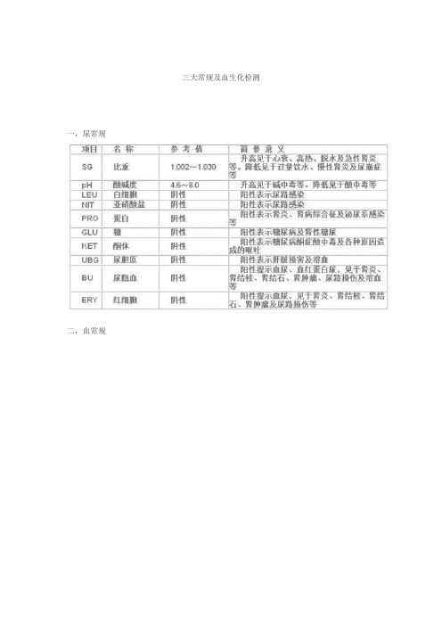 临床常用三大常规及血生化检测