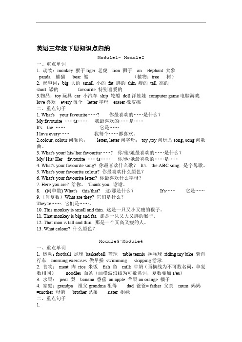 外研版三年级起点版小学三年级下册英语知识点归纳