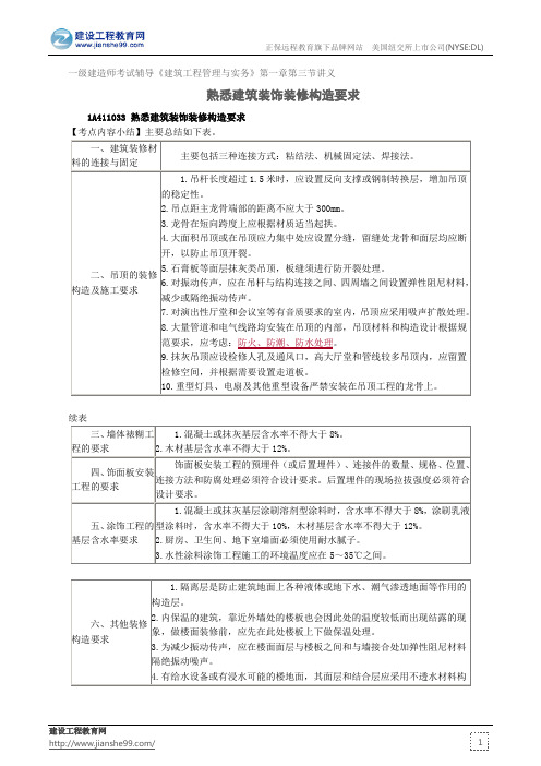 熟悉建筑装饰装修构造要求——一级建造师考试辅导《建筑工程管理与实务》第一章第三节讲义