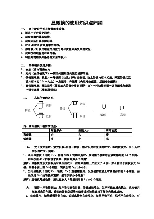 显微镜的使用知识点归纳