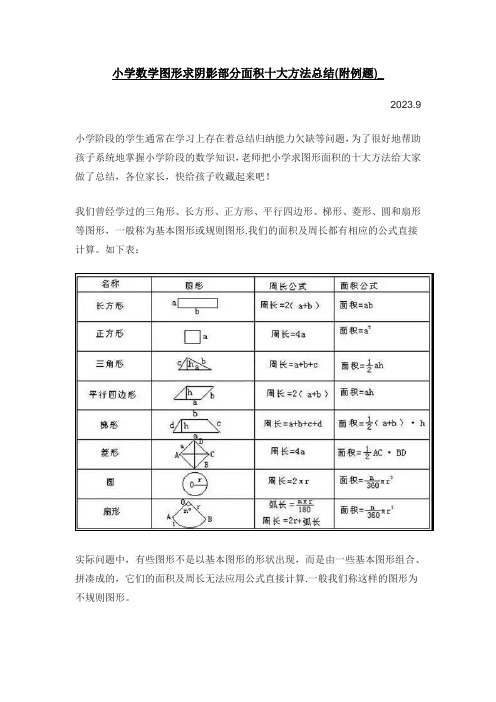 小学数学图形求阴影部分面积十大方法总结(附例题)