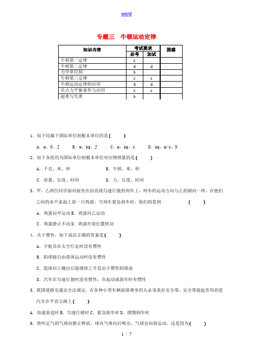 高三物理二轮复习 专题3 牛顿运动定律练习-人教版高三全册物理试题