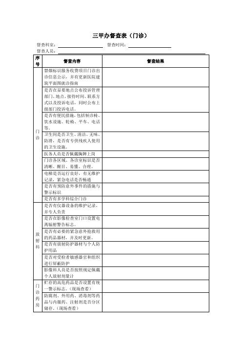 三甲办督查表(门急诊、门诊药房、放射科)