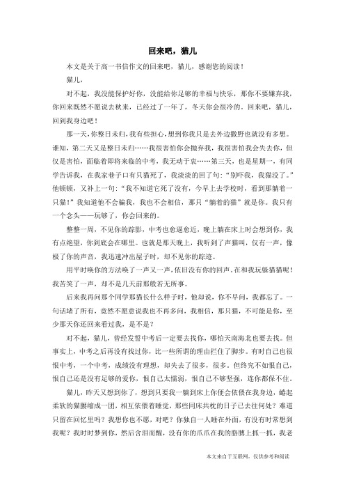 回来吧,猫儿_高一书信作文