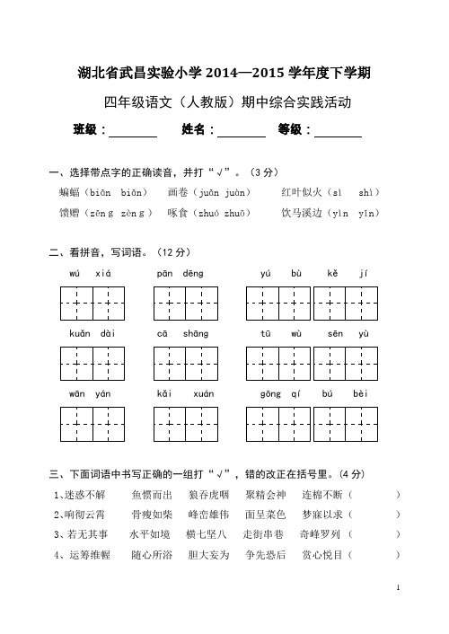 湖北省武昌实验小学2014_2015下期中考试修改稿