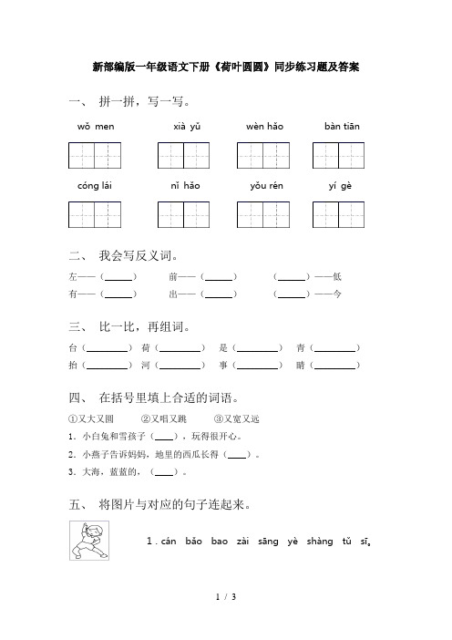 新部编版一年级语文下册《荷叶圆圆》同步练习题及答案