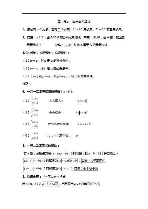 浙江省单考单招数学知识点汇总情况