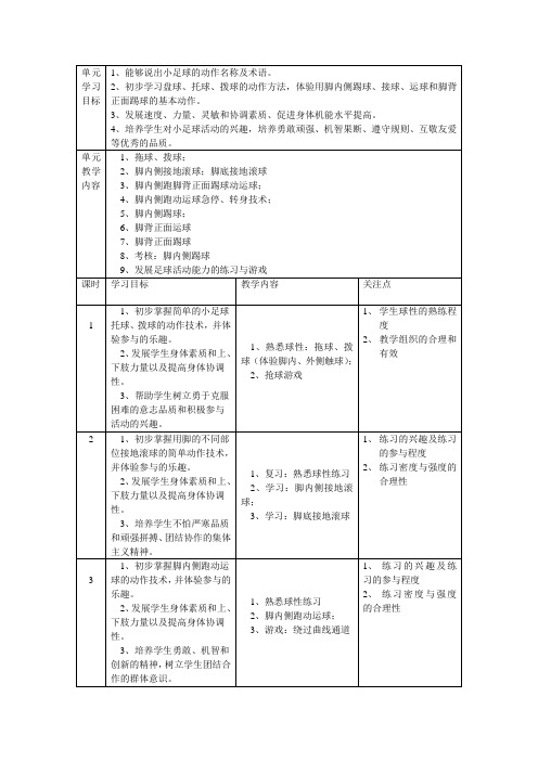 小学球类运动：小足球大单元计划