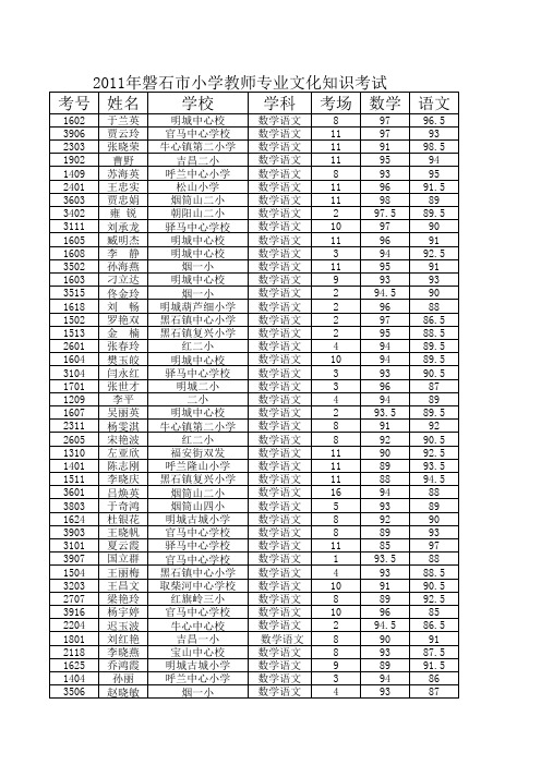 2011年教师专业考试成绩