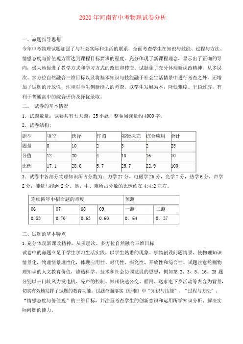 2020年河南省中考物理试卷分析