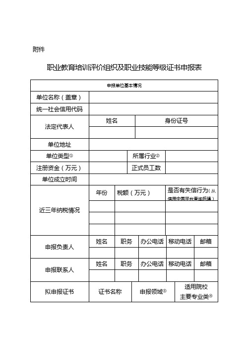 职业教育培训评价组织及职业技能等级证书申报表【模板】