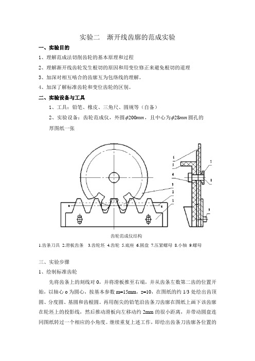 实验二  渐开线齿廓的范成实验