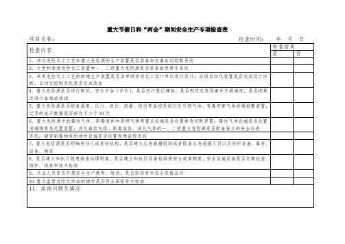 重大节假日和“两会”期间安全生产专项检查表