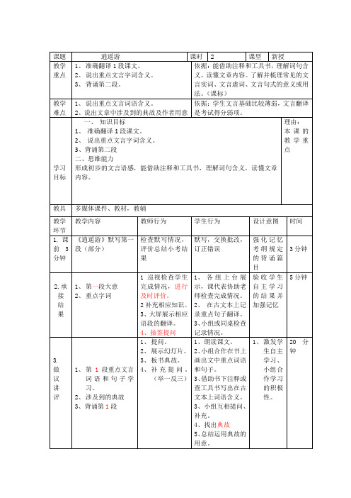 2017-2018学年人教版必修五 逍遥游(第二课时) 教案