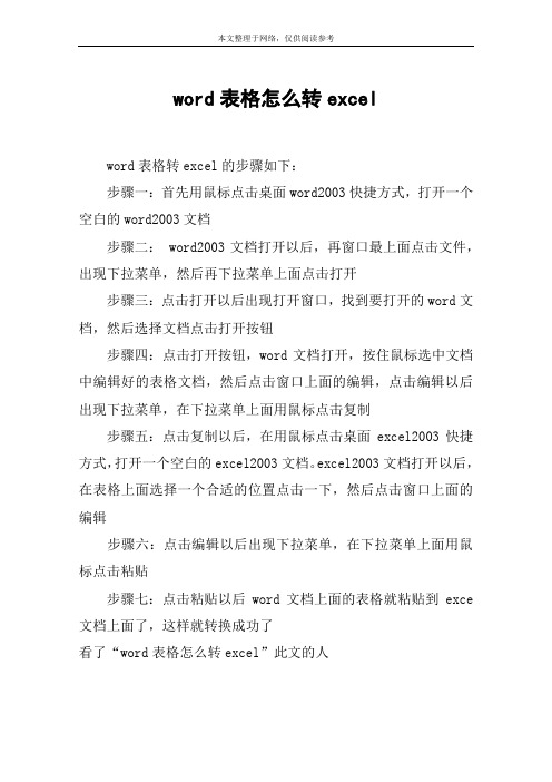 word表格怎么转excel