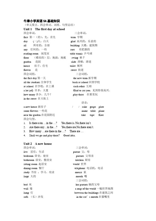 牛津小学英语5A归类整理