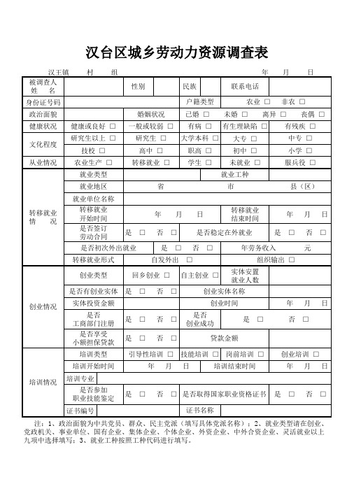 城乡劳动力资源调查表