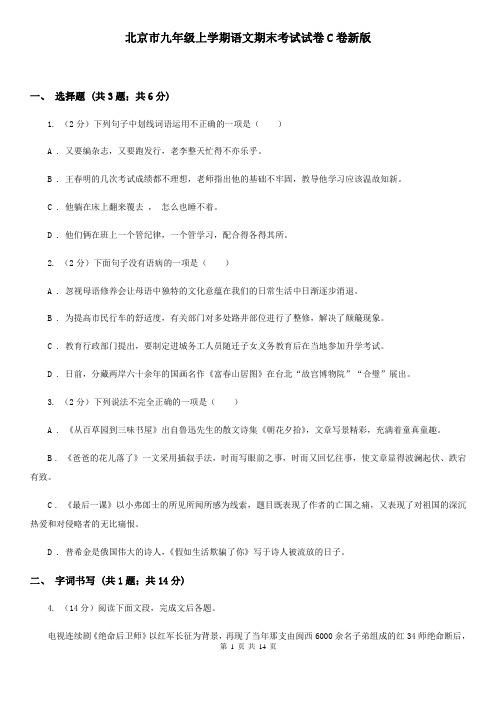 北京市九年级上学期语文期末考试试卷C卷新版