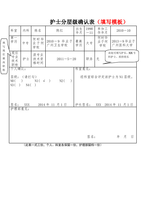 护士分层级确认表