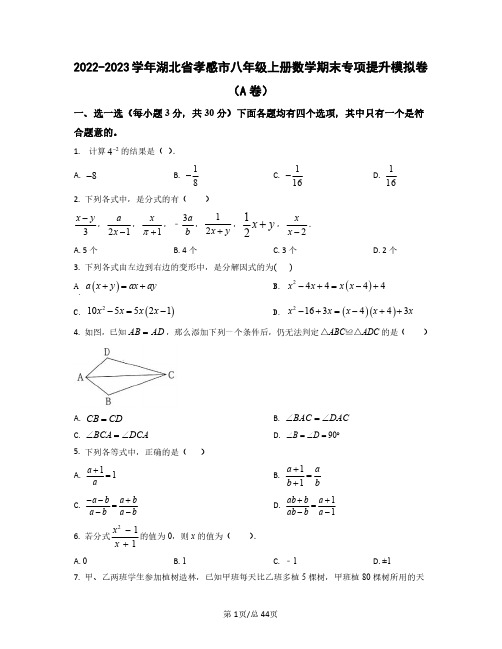 2022——2023学年湖北省孝感市八年级上册数学期末专项提升模拟卷AB卷(含答案)