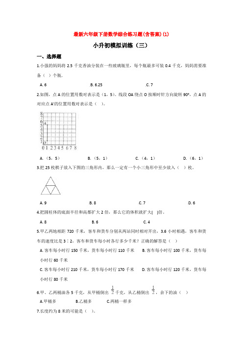 【3套试卷】成都市小升初一模数学试题及答案(1)