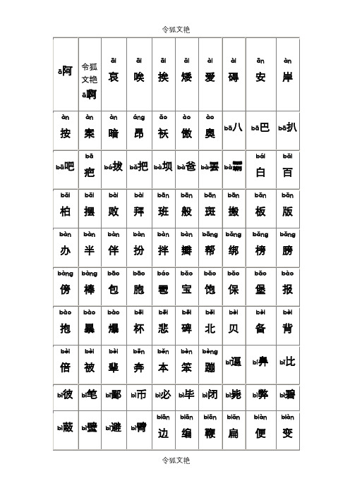 最全的普通话水平测试用常用汉字大全(含拼音)之令狐文艳创作